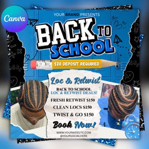 Back to School Lox und Retwist Flyer, Haar Flyer, Lockige Locken Flyer, Hair Stylist Flyer, Back to School, Canva Editierbar