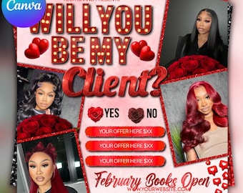 February Booking Flyer, Valentines Day Booking Flyer, February Booking, Holiday Deals Flyer, Makeup, Hair, Lashes, Nails, Canva Editable