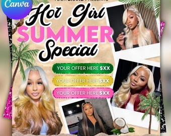 Summer Hair Sale Flyer, June Bookings, Canva Editable (Digital Download)