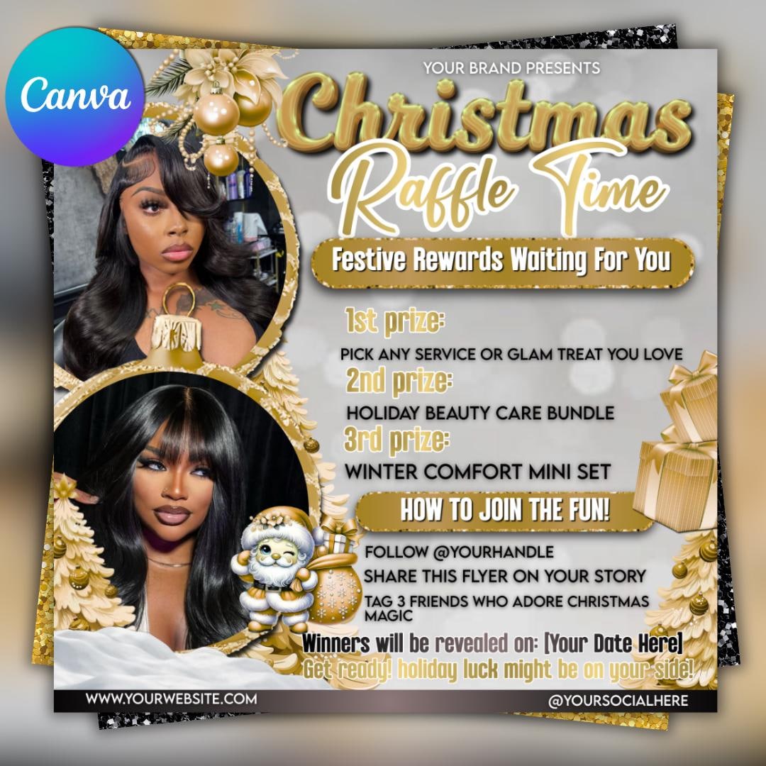 Christmas Raffle Giveaway Flyer, December Raffle Giveaway Flyer, Winter ...