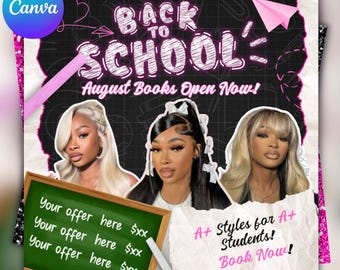 Terug naar school-haarflyer, speciaal vlechtwerk, canvassjabloon (doe-het-zelf)