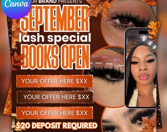Fall Lash & Hair Booking Flyer, September Special (DIY Canva)