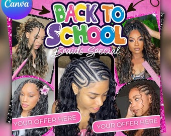 Back to School Hair Flyer: Braid Special, DIY Canva Template (1080x1080 px)