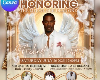 Editable Funeral Announcement Flyer, Canva Template (Digital Download)