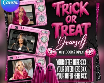 October Booking Flyer, October Books Open, Halloween Hair Flyer, Spooky SZN Flyer, October Hair Flyer, Nails MUA Lash Locs Wig, DIY Canva