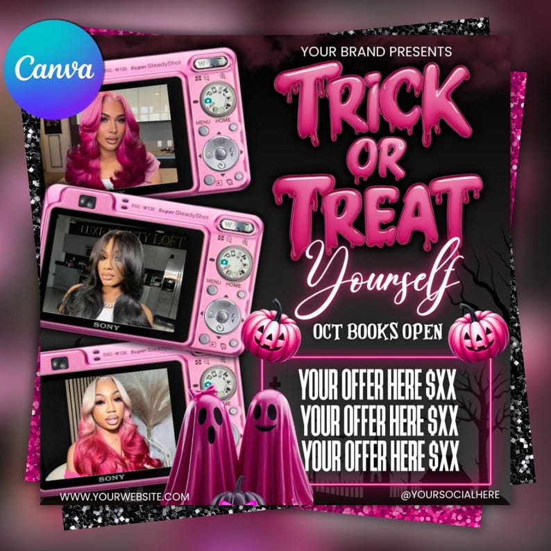 October Booking Flyer, October Books Open, Halloween Hair Flyer, Spooky SZN Flyer, October Hair Flyer, Nails MUA Lash Locs Wig, DIY Canva