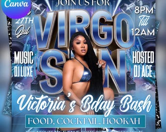 Virgo Birthday Party Flyer: Editable Canva Template (Digital Download