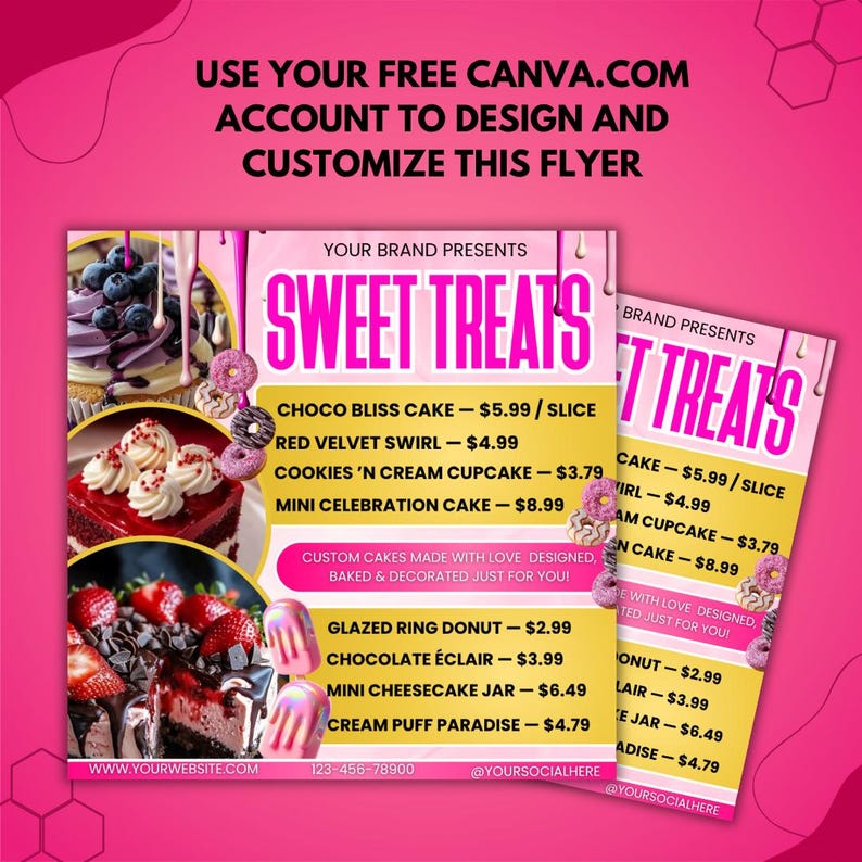 Bakery Flyer, Sweet Treats, Cake Business, Canva Editable (digital ...