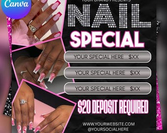 Nail Special Flyer, Nail Tech Promotion Template (DIY Canva, Instant Download)