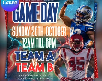 Editable Football Game Day Flyer Template, Canva (Digital Download)