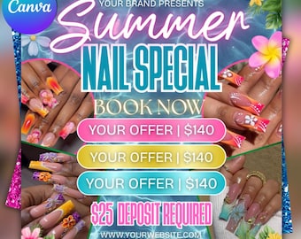 Summer Nail Special Flyer: Nail Tech Promotion (PDF Downloadable Template