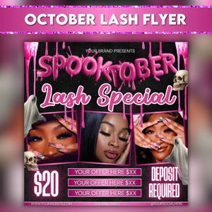 October Lash Sale Flyer, Lash Extensions Flyer, Lash Deals Flyer, Beauty Lash Flyer, Halloween Lashes Flyer, October Sale, Spooky SZN Flyer