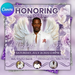 Memorial Funeral Announcement Flyer: Canva Editable Template
