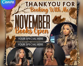 Fall November Booking Flyer - Hair, Lash, Makeup (Canva Template)