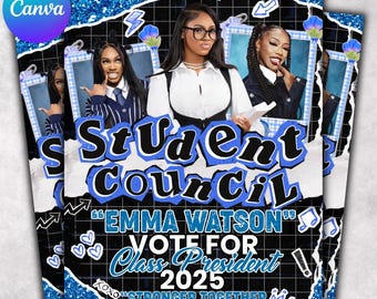 Folleto editable de campaña del Consejo Estudiantil, póster de elecciones escolares (plantilla de Canva)
