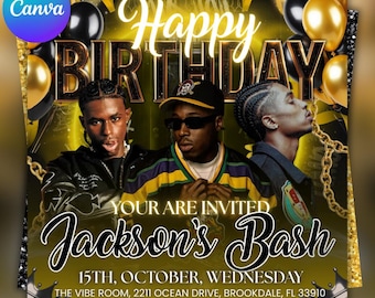 Birthday Party Flyer, Men's Birthday Flyer, Birthday Boy, Event Flyer, Club Flyer, Birthday Bash, Cancer Birthday Flyer, Canva Template