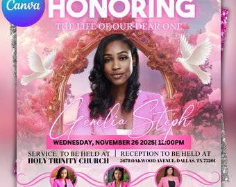 Memorial Funeral Announcement Flyer | Celebration of Life (Digital Download)