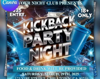 Folleto para fiesta Kickback, invitación para DJ de club, plantilla para redes sociales (Canva, descarga instantánea)