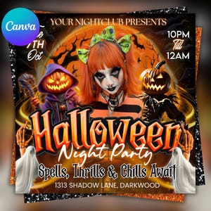 Halloween Flyer, Halloween Party Flyer, Halloween Party Einladung, Halloween Szn, Social Media Flyer, Canva Editierbar, sofortiger Download