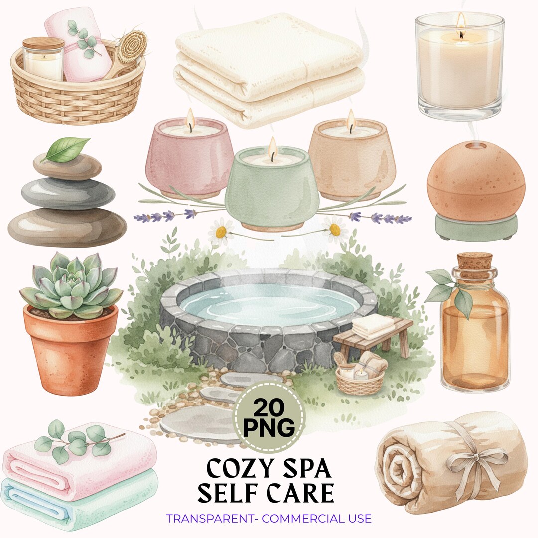 20 Cozy Spa Self Care PNG Clipart Bundle, Relaxation Wellness ...