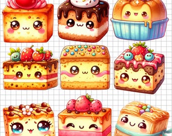 Kawaii sötsaker Clipart 10 söta dessert-PNG:er för skräpjournaler, klistermärken, scrapbooking, digitala planerare, gör-det-själv-pyssel och digitala utskrifter