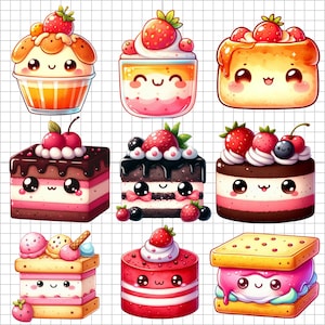 Kawaii Dessert Clipart: Sweet Food PNG Illustrations (Digital Download)