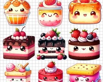 Kawaii Dessert Clipart: Sweet Food PNG Illustrations (Digital Download)