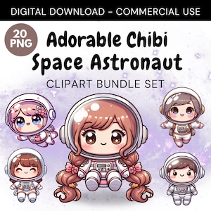Kawaii Astronaut 20 PNG Clipart Bundle Cute Space Astronaut Kawaii Illustration for DIY Projects, Scrapbooking, and Crafts Digital Download