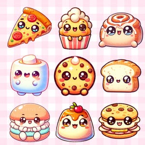 Kawaii Food 25 Clipart PNG Carino Dolce, Fast Food & Illustrazioni di pasti Adesivi Kawaii carini per scrapbooking Cibo Stampabile Download immediato