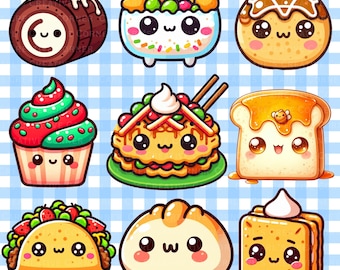 14 Kawaii Snack Clipart Bundle Cute Food Illustration PNG with Street Food Fast Food Digital Download for Stickers Journals Printable Crafts