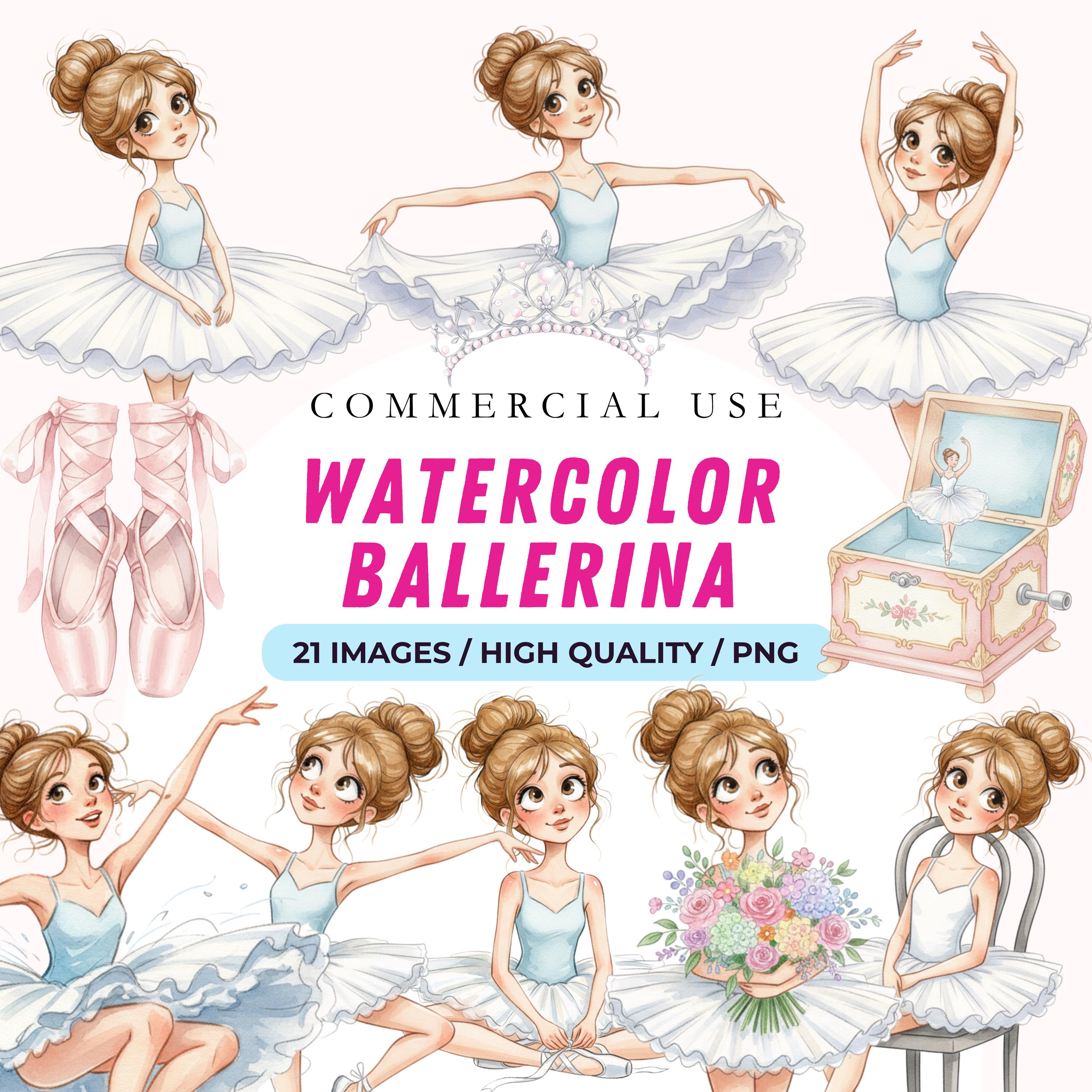 21 Watercolor Ballerina Clipart Bundle, Girly Swan Dancing, Birthday ...