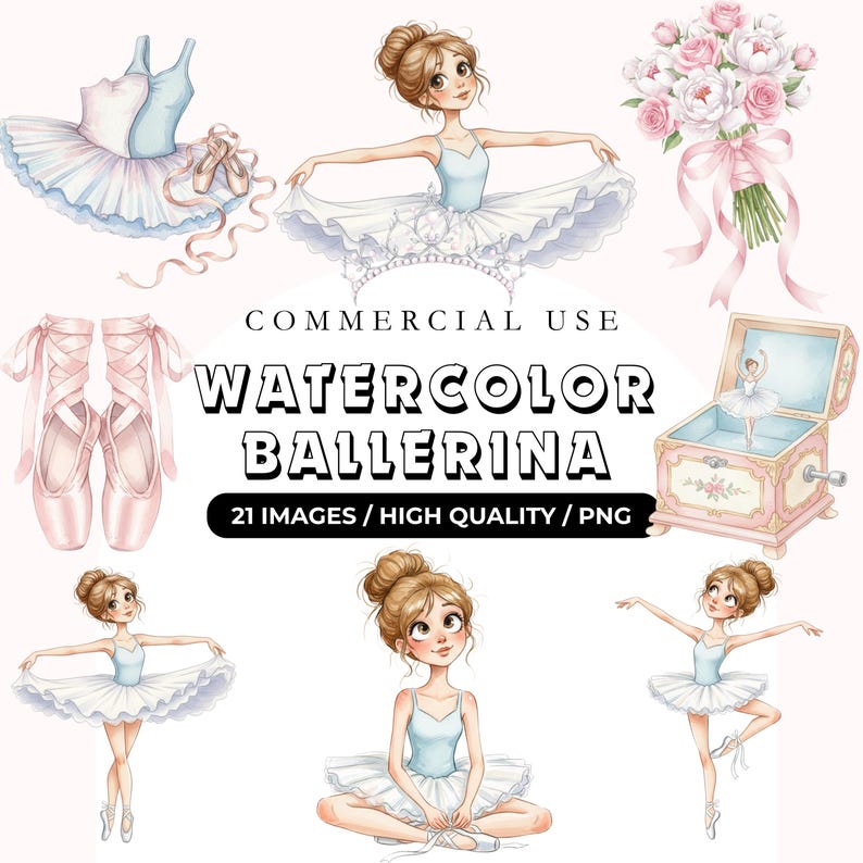 21 Watercolor Ballerina Clipart Bundle, Girly Swan Dancing, Birthday ...