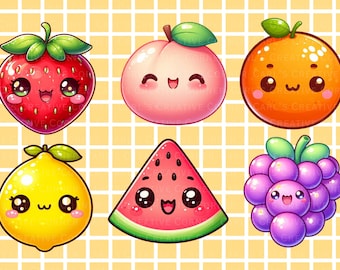 20種類のかわいいフルーツクリップアート集。笑顔のフルーツPNG