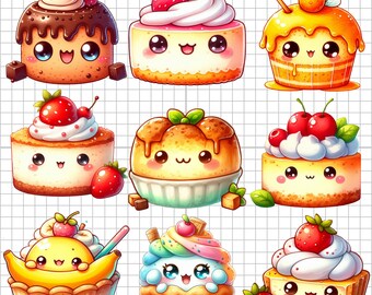 Kawaii Dessert Clipart Bundle: PNG Food Grafiken, Planer Sticker (digitaler Download)