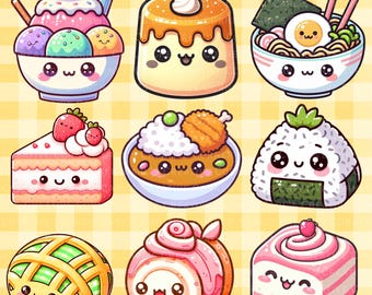 Kawaii Japanese Snack Clipart Bundle: Ramen, Dango, Onigiri (PNG Digital Download)