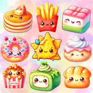 14 Cute Kawaii Snack and Junk Food Clipart Bundle Illustration 300 DPI PNG for Stickers Junk Journals Scrapbooking Planners Commercial Use