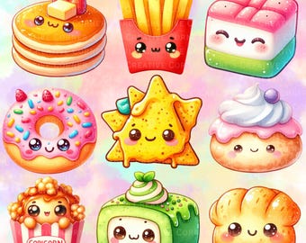 14 Cute Kawaii Snack and Junk Food Clipart Bundle Illustration 300 DPI PNG for Stickers Junk Journals Scrapbooking Planners Commercial Use