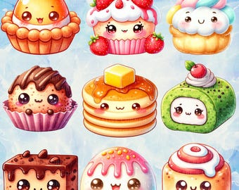 Kawaii Snack Clipart: Watercolor Food Illustrations for Stickers (PNG Digital Download