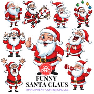 Funny Santa Claus Clipart Bundle: Christmas PNG Illustrations (Digital Download)
