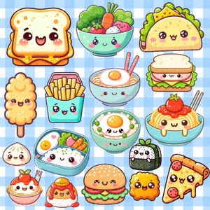 20 Kawaii Food Clipart PNG Cute Fast Food, Sweet & Meal Illustrations Cute Kawaii Stickers  For Scrapbooking Food Printable Instant Download