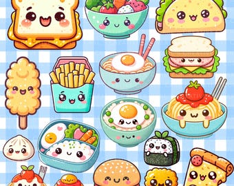 20 Kawaii Food Clipart PNG Cute Fast Food, Sweet & Meal Illustrations Cute Kawaii Stickers  For Scrapbooking Food Printable Instant Download