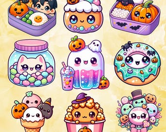 Kawaii Halloween Food 24 Clipart PNG Cute Sparkle Sweet Illustrations Cute Kawaii Sticker  For Scrapbooking Food Printable Instant Download