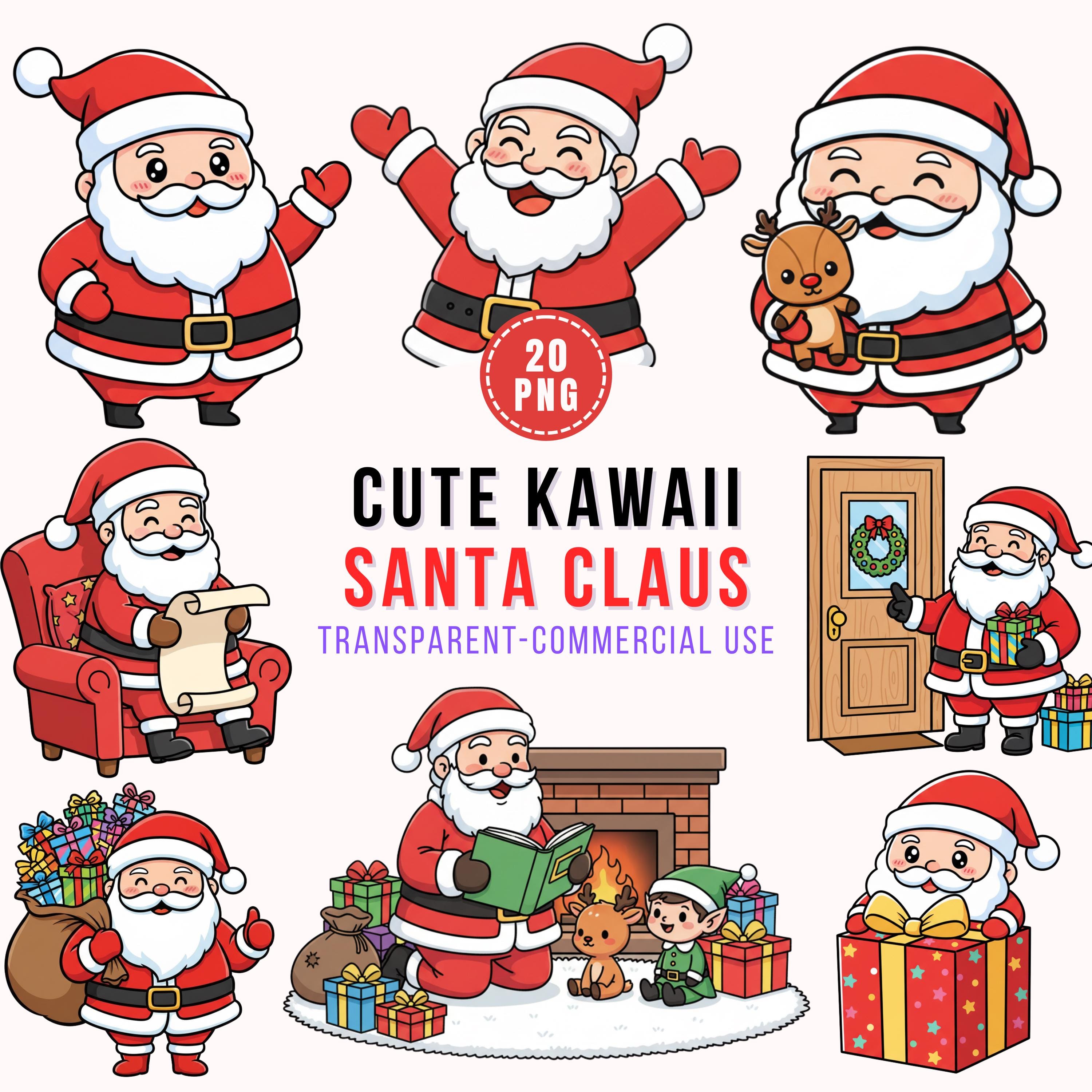 Kawaii Santa Claus Clipart PNG, 20 Cute Christmas Santa Claus Graphics ...