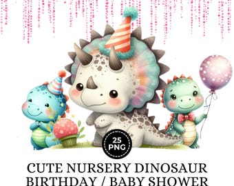 Watercolor Dinosaur Clipart Set: Dino Birthday Party Graphics (PNG Download)