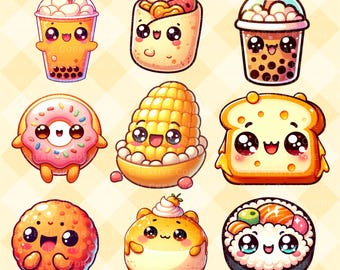 Kawaii Snack PNG Clipart Bundle 25 Set Kawaii Sticker Sweet Snack Food Cute Printable Food Clipart Cute Kawaii Food High Quality PNG Clipart