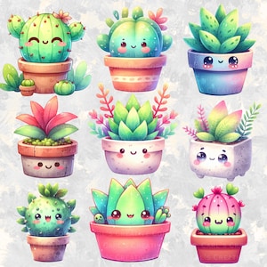 20 Watercolor Kawaii Plants Clipart High Quality PNG  Cute House Plants Illustrations for Stickers, Junk Journals, Scrapbooking, DIY Crafts