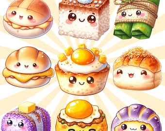 30 Kawaii Filipino Foods and Sweet Clipart Bundle PNG, Philippines Traditional Dishes
