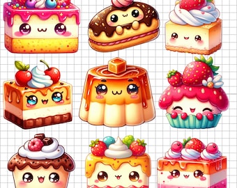 Kawaii Dessert Clipart Mini Bundle: PNG Food Grafiken für Planner Sticker (Digitaler Download)