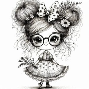 Quirky Girl Clipart: Hand-Drawn Whimsical Illustration (PNG Digital Download)