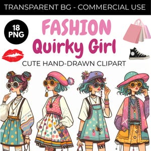 18 PNG Moda Chica Excéntrica Clipart Ilustración de Moda Caprichosa Chica Estética Linda Descarga Digital para Revistas y Manualidades Uso Comercial